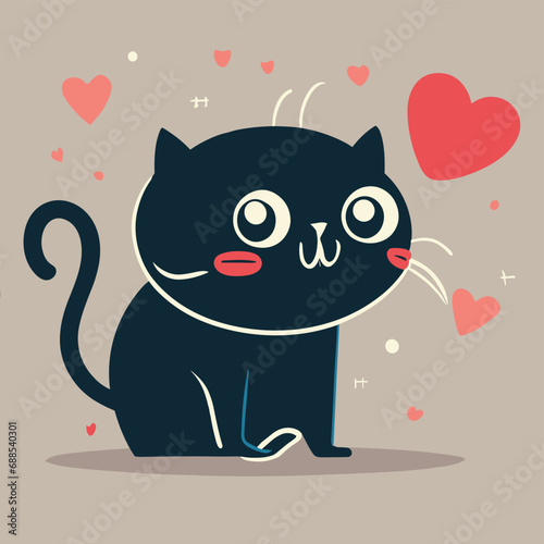 Black cat kitten kitty holding pink heart hanging at dash line. Cute cartoon kawaii funny animal baby character. Flat design. Happy Valentines Day. Love card. White background. Isolated. stock illustr