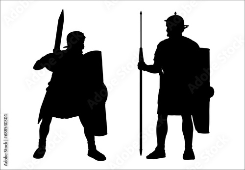 Roman legionnaires. Vector silhouette drawing.
