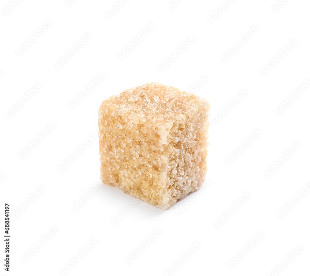 One brown sugar cube isolated on white