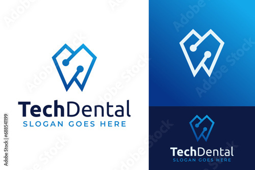 Abstract Teeth Dent Dental Connect System Digital Logo Design Branding Template