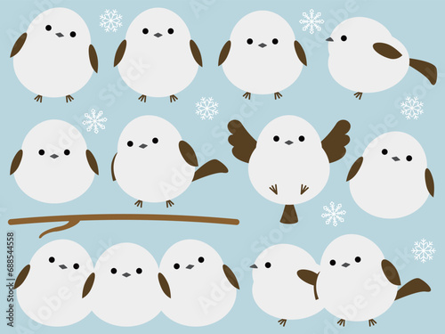 かわいいシマエナガのイラスト素材セット