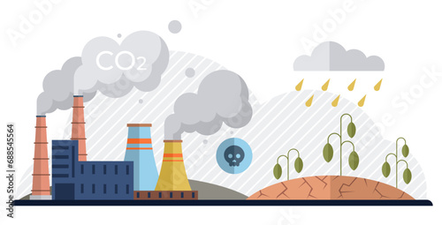 Carbon dioxide vector illustration. The carbon dioxide issue requires collaborative approach for effective solutions Pollution from carbon dioxide sources poses long-term risk to environmental health