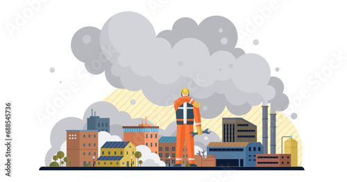 Air pollution vector illustration. Smog, insidious infiltrator, wraps its toxic tendrils around lungs our atmosphere The air pollution concept is puzzle, riddle threatening balance our ecology