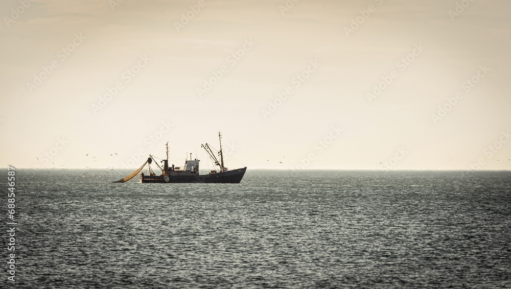 fishing trawler boat at open sea fishing trawler boat at open sea