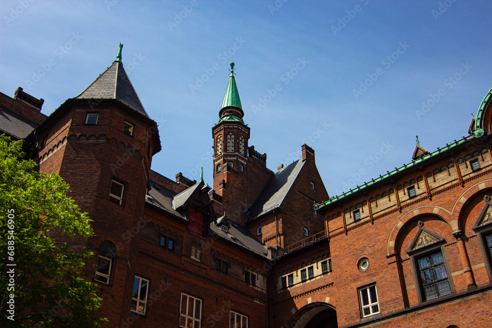 Inner courtyard of the Copenhagen Town Hall, that was built in 1892-1905 and was designed by architect Martin Nyrop. Copenhagen, Denmark Inner courtyard of the Copenhagen Town Hall, that was built in 1892-1905 and was designed by architect Martin Nyrop. Copenhagen, Denmark