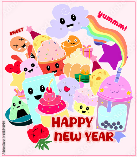 Vector illustration doodle style happy new year template