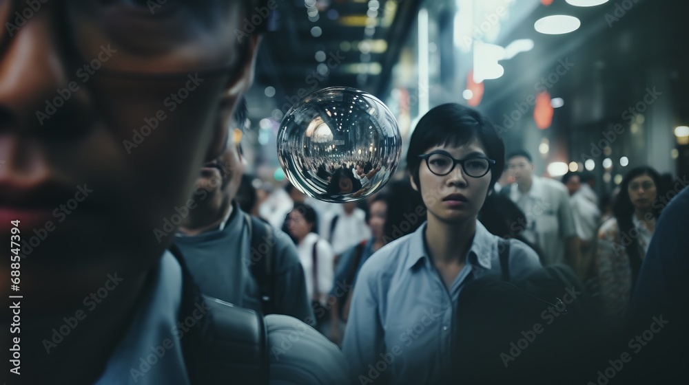 Fototapeta premium A Crowd of People Walking Down a Busy Street