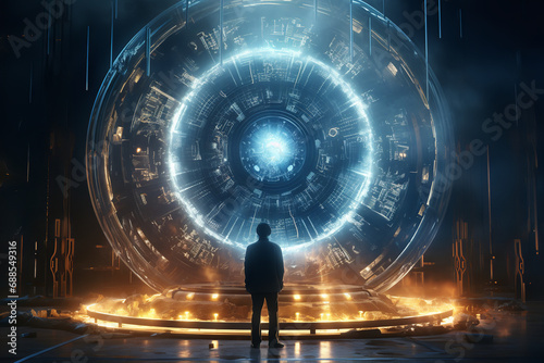  An image inspired by a sci-fi movie scene, showcasing a futuristic quantum teleportation device, reflecting an imaginative and speculative interpretation of quantum mechanics  photo