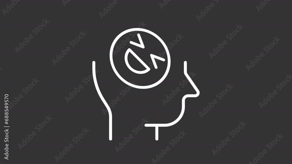 Sense of humor white line animation. Head and smiling emoji animated icon. Ability to say amusing things. Isolated illustration on dark background. Transition alpha video. Motion graphic Sense of humor white line animation. Head and smiling emoji animated icon. Ability to say amusing things. Isolated illustration on dark background. Transition alpha video. Motion graphic