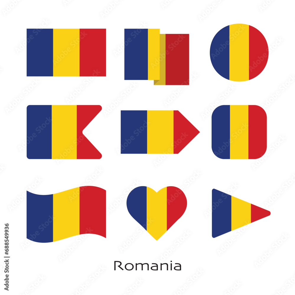 Romania flag icon set isolated on white background. Vector Illustration. Romania flag icon set isolated on white background. Vector Illustration.