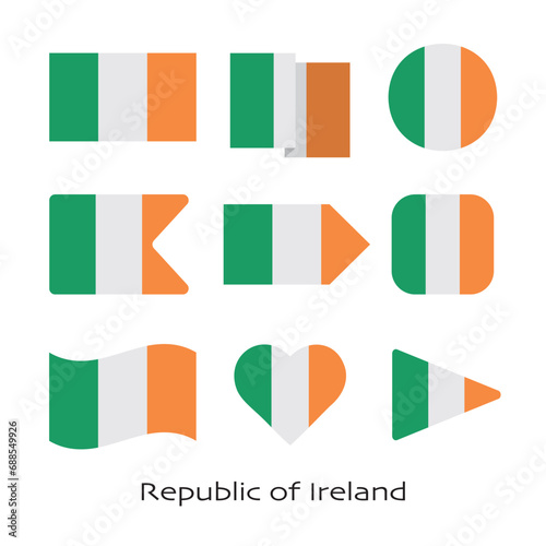 Republic of Ireland flag icon set isolated on white background. Vector Illustration.
