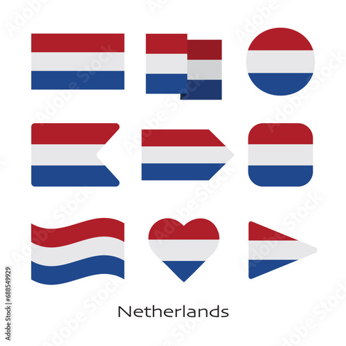 Netherlands flag icon set isolated on white background. Vector Illustration.