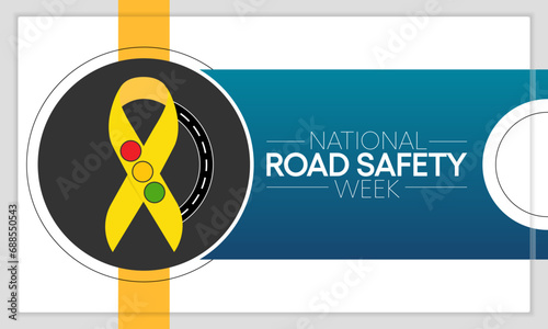 Road safety week is observed every year in January and in May, It aims at making the roads and streets safer. Vector illustration