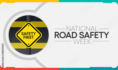 Road safety week is observed every year in January and in May, It aims at making the roads and streets safer. Vector illustration