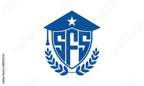 SFS three letter iconic academic logo design vector template. monogram, abstract, school, college, university, graduation cap symbol logo, shield, model, institute, educational, coaching canter, tech photo
