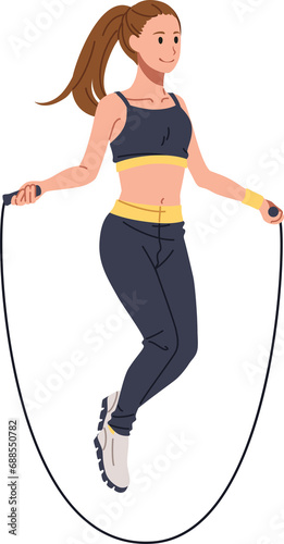 Obraz na plátně Woman in sportswear jumping rope exercise illustration