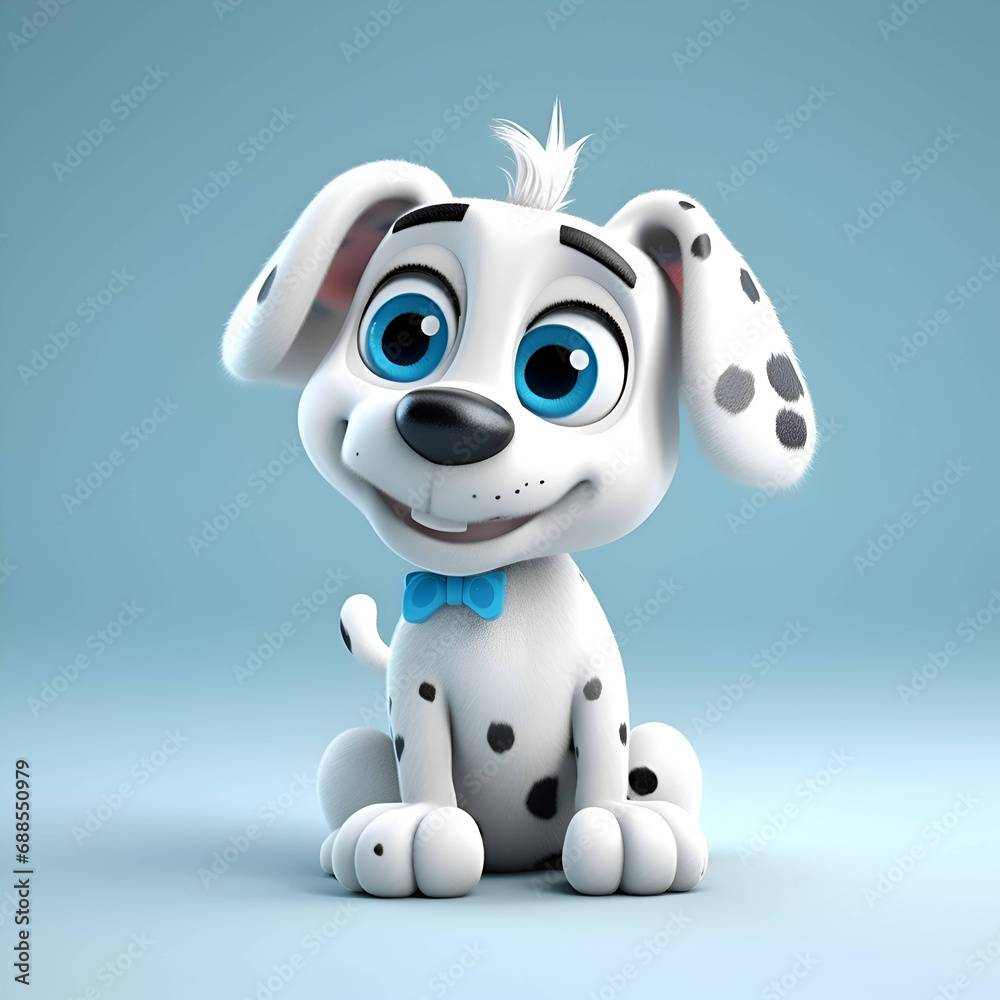 Cartoon dog with blue bow tie sitting on blue background - 3D Rendering Cartoon dog with blue bow tie sitting on blue background - 3D Rendering