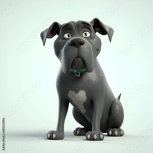 Cartoon dog with expression on his face sitting on a gray background