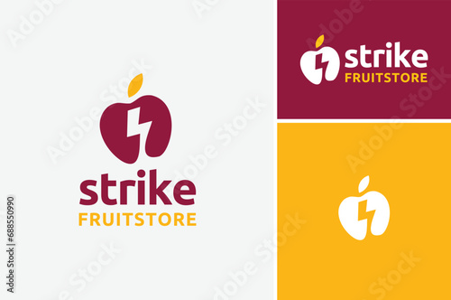 Green Apple with Initial Letter S Strike Stun Storm Speed Lightning Bolt Shock Flash symbol for Fruit Store logo design