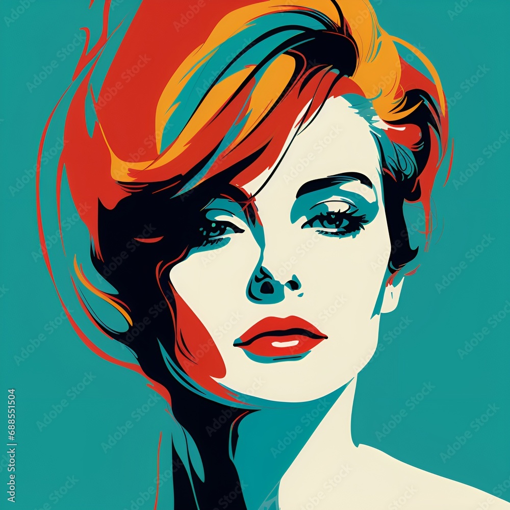 Portrait of beautiful woman in pop art style. Vector illustration. AI.