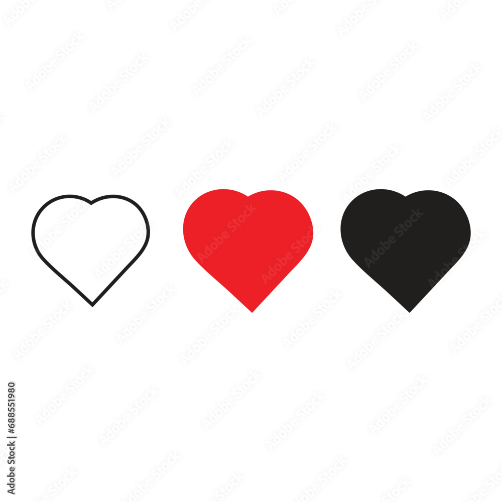strock heart, red heart, black heart and set heart