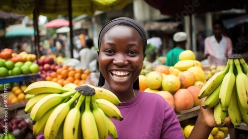 Smiling african  woman banana seller  photo