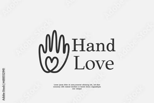 line art heart hand logo design template