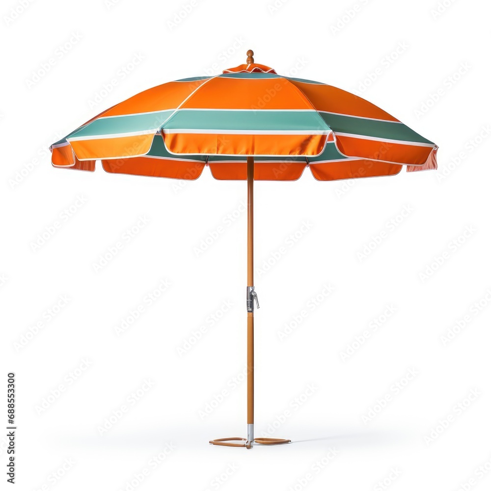 Classic Orange Striped Beach Umbrella Isolated on White Classic Orange Striped Beach Umbrella Isolated on White