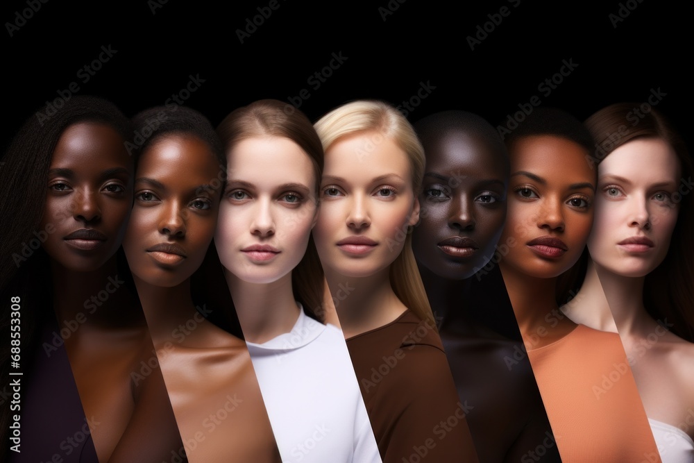 Beautiful women with various skin tones, group of people from different ...