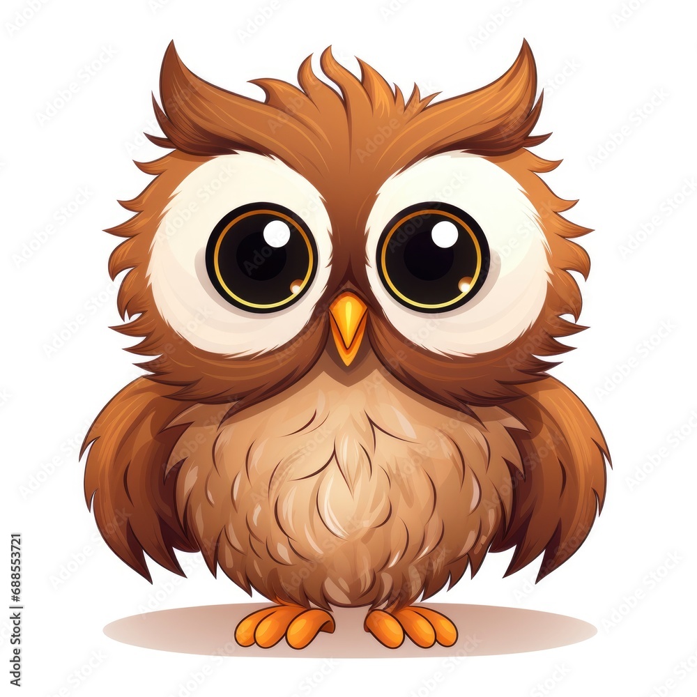 Cute cartoon 3d character owl on white background