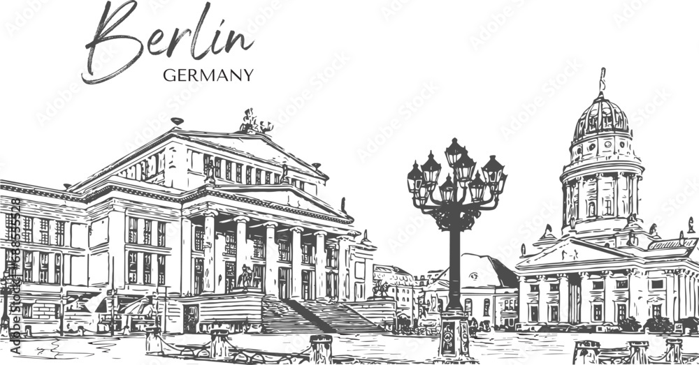 Vector sketch of the old church Berliner Dom, Germany. A hand-drawn old building Germany