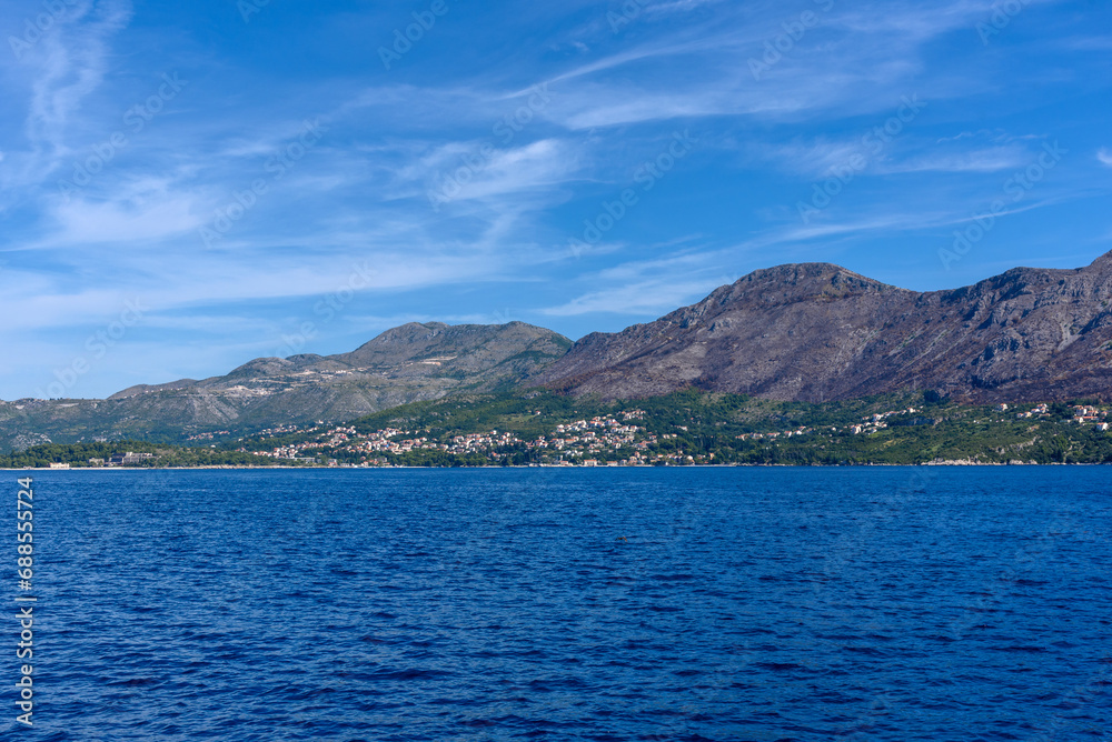 Mlini, Croatia - August 09, 2023: View of Mlini in Croatia from the sea