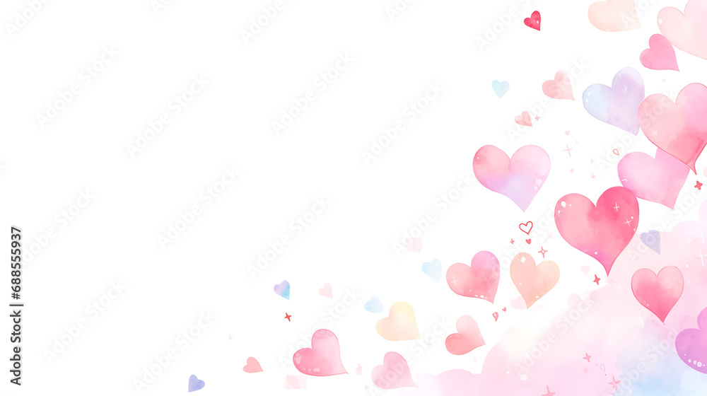 pink hearts in watercolor style with drops, isolated on a white background. 