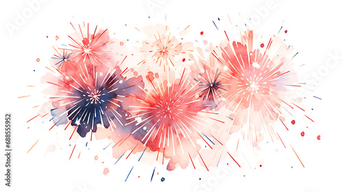 fireworks in the sky in watercolor style with drops, isolated on a white background. 