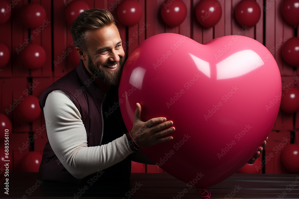 Guy gives guy a balloon in the shape of a heart, Valentine's Day concept Guy gives guy a balloon in the shape of a heart, Valentine's Day concept