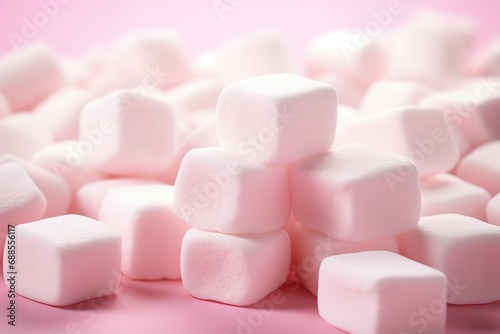 marshmallows piled up on a pink background