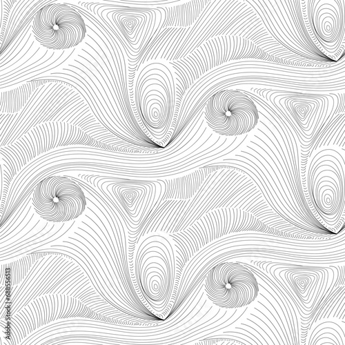Geomatric op-art seamless pattern of abstract waves and shapes