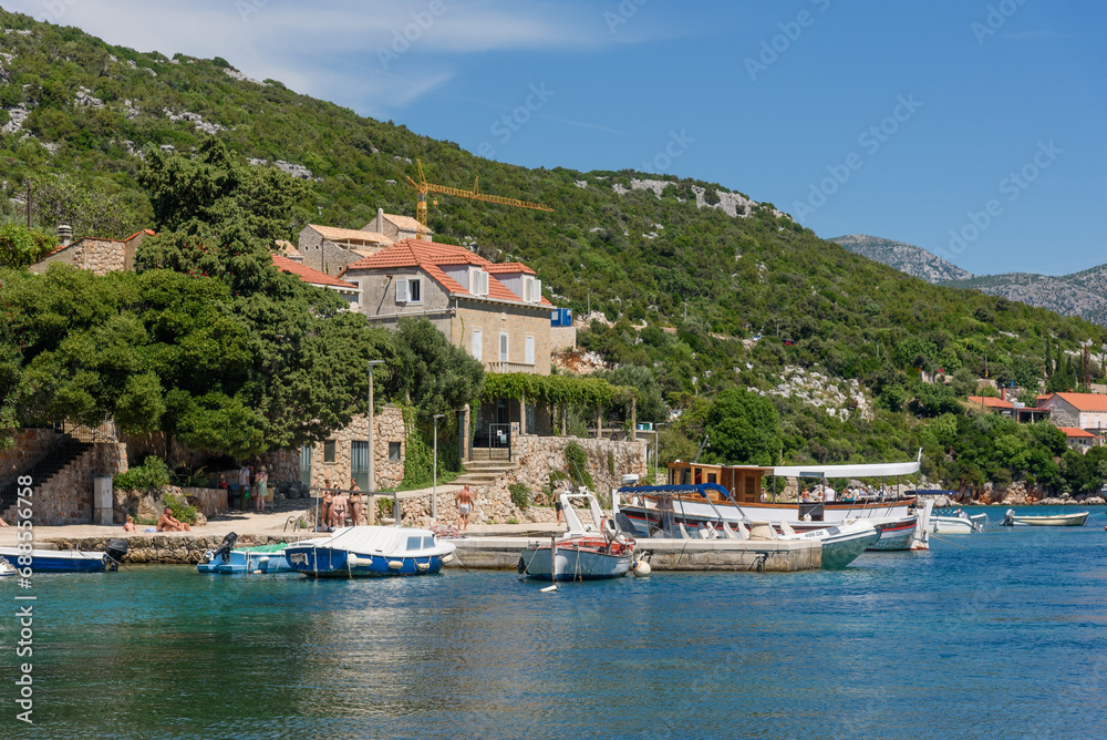 Sudjuradj, Croatia - August 09, 2023: Village of Sudjuradj, island of Sipan, near Dubrovnik, Adriatic sea, Croatia