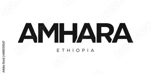 Amhara in the Ethiopia emblem. The design features a geometric style, vector illustration with bold typography in a modern font. The graphic slogan lettering.