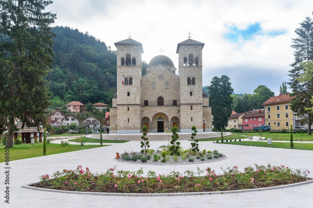 Foča, Bosnia and Herzegovina - August 01, 2023: Church of Saint Sava in center of city Foča