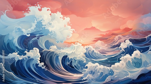 Dive into Stylized Waves Style Backgrounds   abstract  stylized portrayals of ocean waves  offering a visual immersion into the rhythmic dance of the sea.