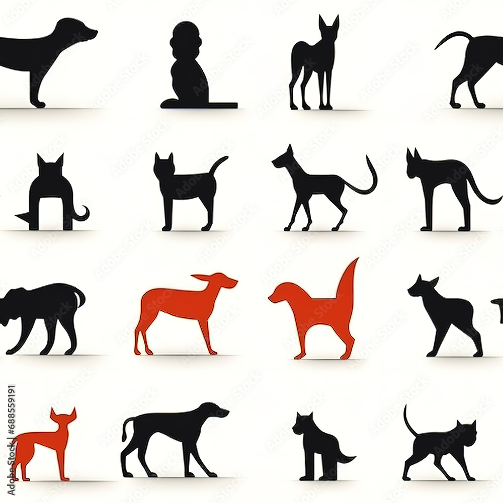 Dogs isolated on white, cartoon repeat pattern