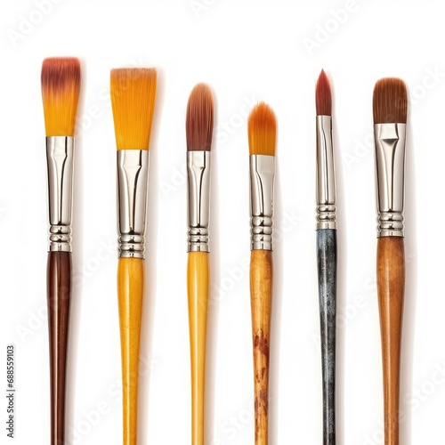 Assorted Fine Art Paintbrushes Isolated on White Background