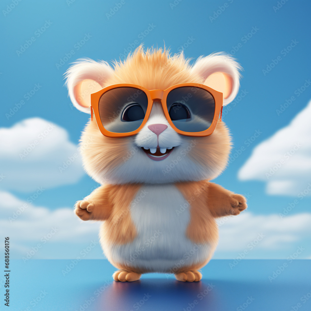 Cute Cartoon Hamster Wearing Sunglasses