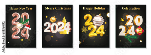 Happy New Year 2024 and Merry Christmas card set