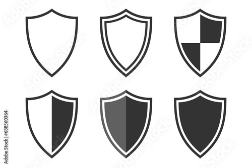 Shields graphic icon set. Shields collection isolated signs on white background. Protection symbols. Vector illustration