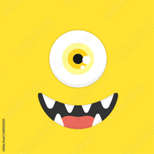 Square pattern. Cute monster face with one eye and toothy smile. Vector flat illustration. Character design.