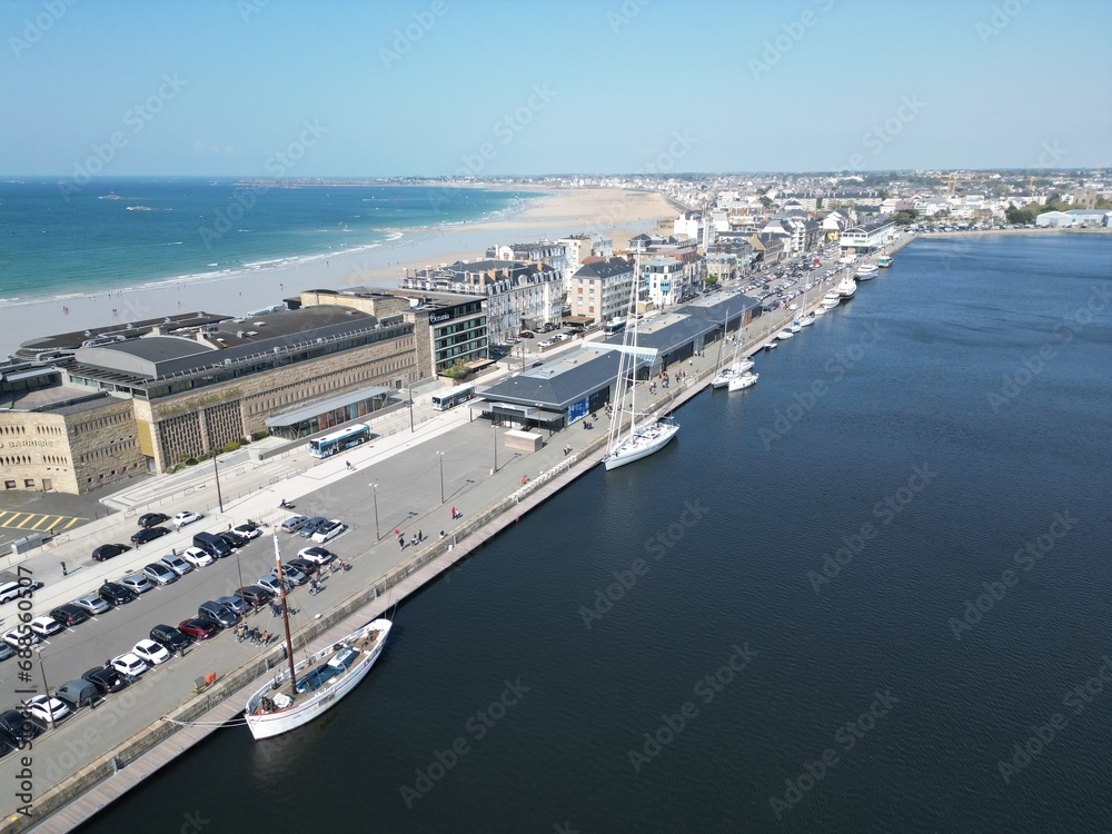 Saint  Marlo port and marina France drone , aerial , view from air