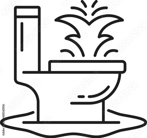 Plumbing service icon. House bathroom fixing, sewage repair or pipe cleaning linear vector icon. Plumbing service thin line symbol or sign with flood in toilet because of clogged lavatory