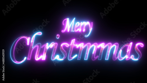 Merry Christmas party neon animation video. Animated text merry Christmas neon glowing with reflection